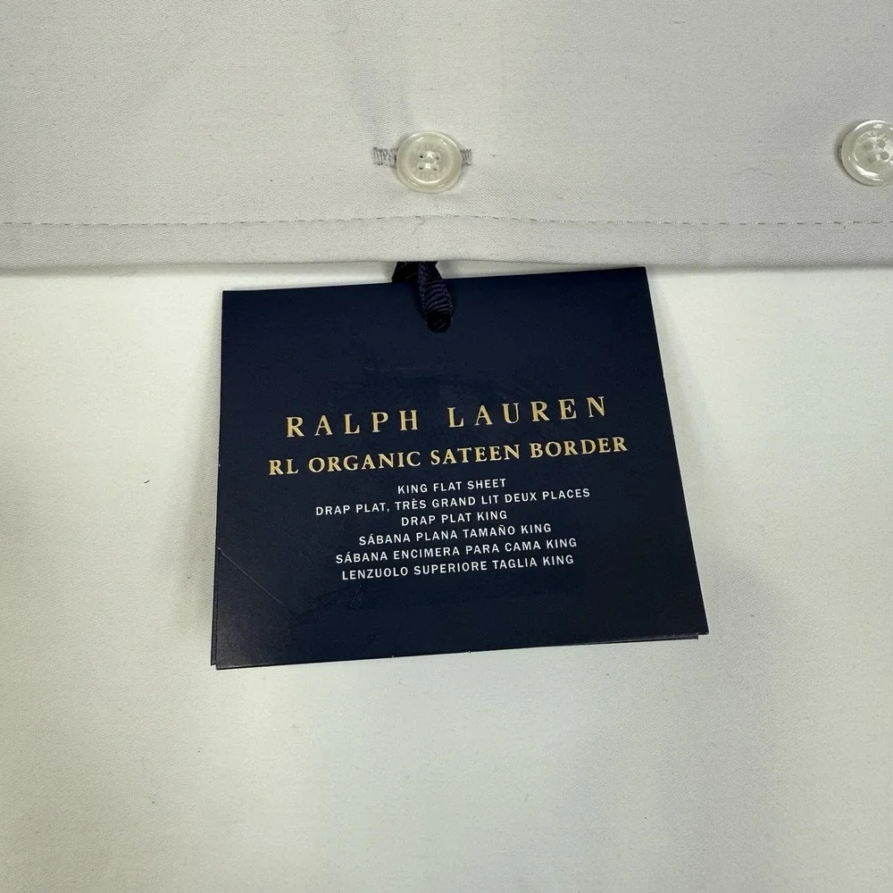 Ralph Lauren RL 624 TC Organic Sateen Border King Flat‎ Sheet Platinum Gray NWT